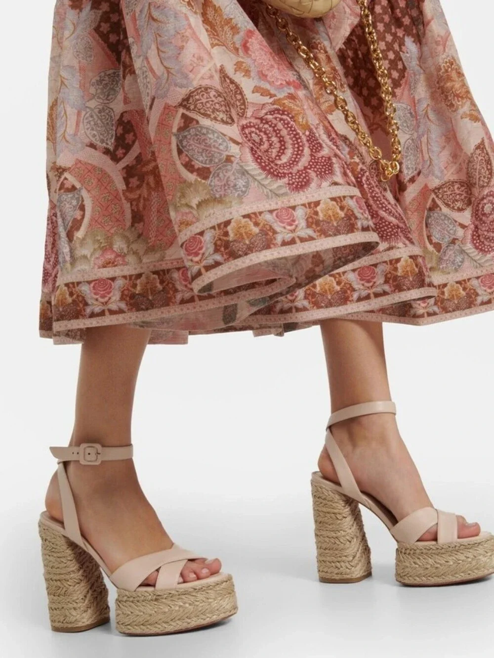 Christian Louboutin Nude Pink Leather Platform Espadrille Sandals